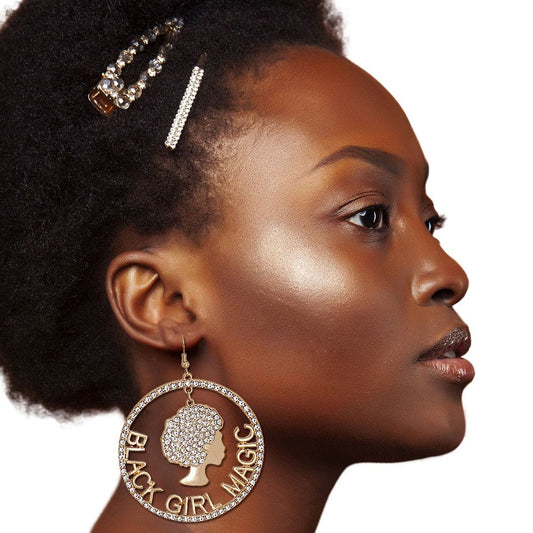 Gold Black Girl Magic Earrings - Premium Wholesale Jewelry from Pinktown - Just $14! Shop now at chiquestyles