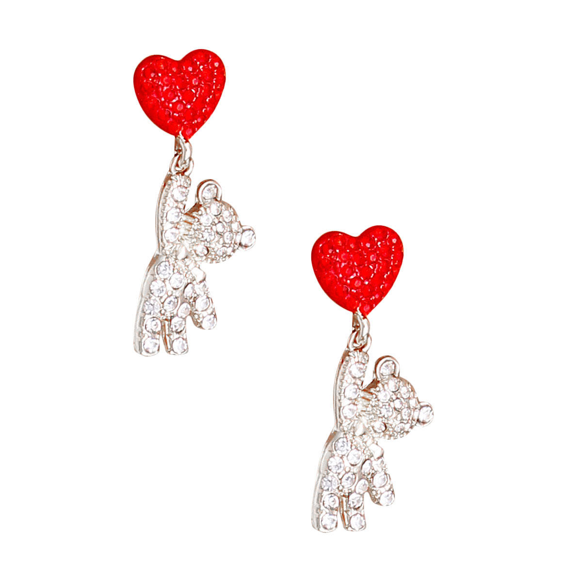 Silver Rhinestone Teddy Bear Earrings|1.65 inches - Premium Wholesale Jewelry from Pinktown - Just $9! Shop now at chiquestyles
