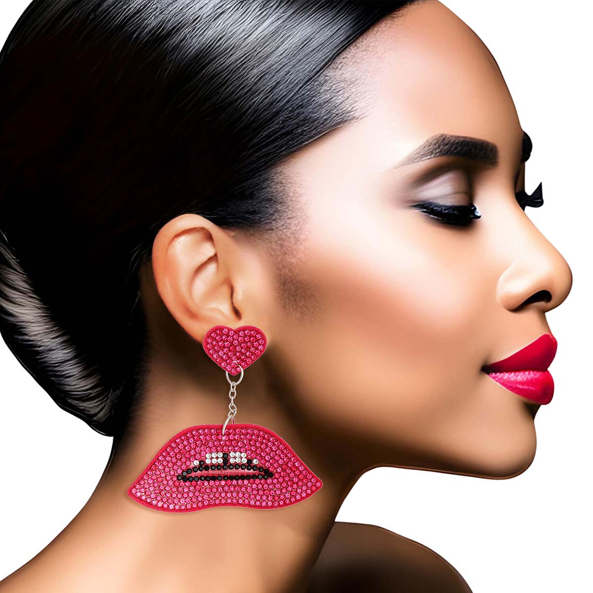 Fuchsia Lips Heart Earrings|2.75 inches - Premium Wholesale Jewelry from Pinktown - Just $11! Shop now at chiquestyles