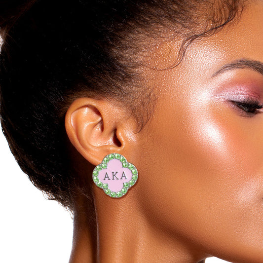 Pink Green Sorority Studs|1 x 1 inches - Premium Wholesale Jewelry from Pinktown - Just $6! Shop now at chiquestyles