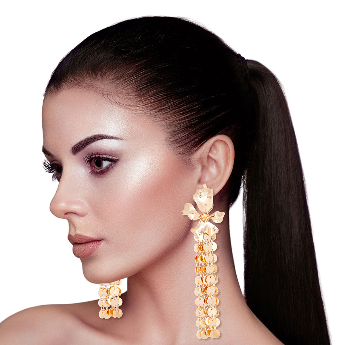 Gold Metal Fringe Flower Earrings|5.25 inches - Premium Wholesale Jewelry from Pinktown - Just $16! Shop now at chiquestyles