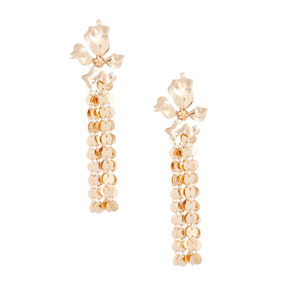 Gold Metal Fringe Flower Earrings|5.25 inches - Premium Wholesale Jewelry from Pinktown - Just $16! Shop now at chiquestyles