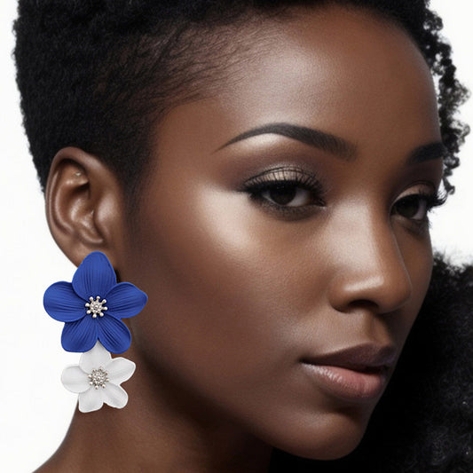 Blue White Flower Earrings|2.15 inches - Premium Wholesale Jewelry from Pinktown - Just $15! Shop now at chiquestyles