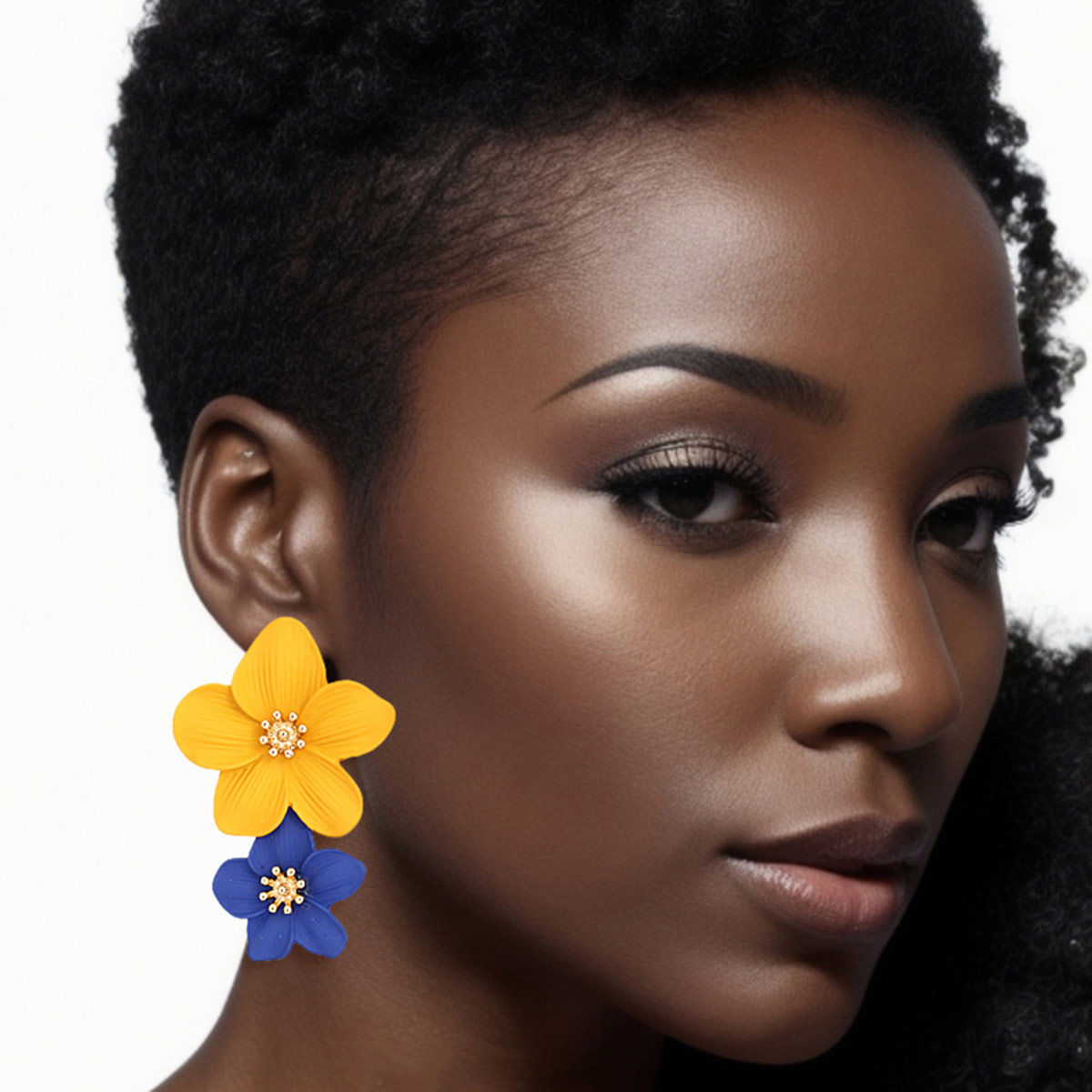 Blue Gold Flower Earrings|2.15 inches - Premium Wholesale Jewelry from Pinktown - Just $15! Shop now at chiquestyles