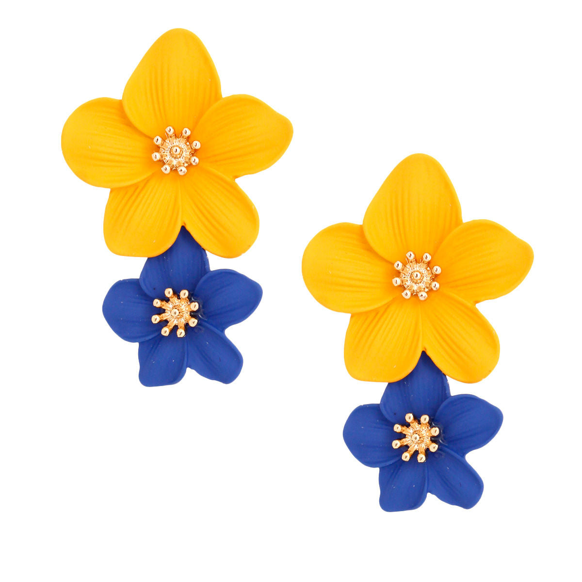 Blue Gold Flower Earrings|2.15 inches - Premium Wholesale Jewelry from Pinktown - Just $15! Shop now at chiquestyles
