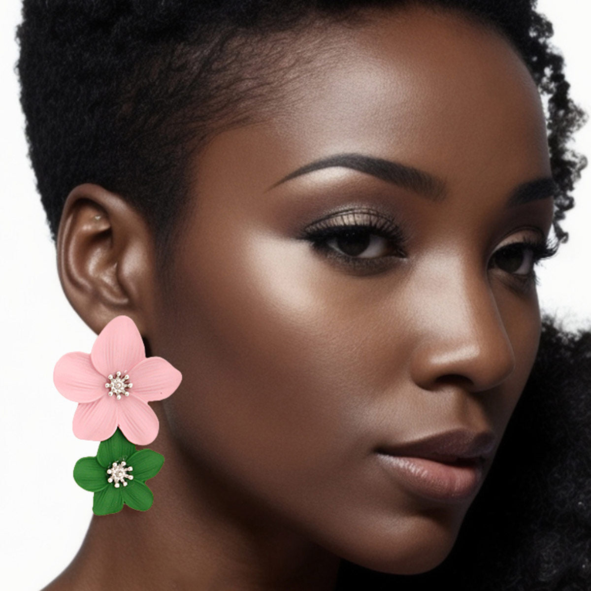 Pink Green Flower Earrings|2.15 inches - Premium Wholesale Jewelry from Pinktown - Just $15! Shop now at chiquestyles