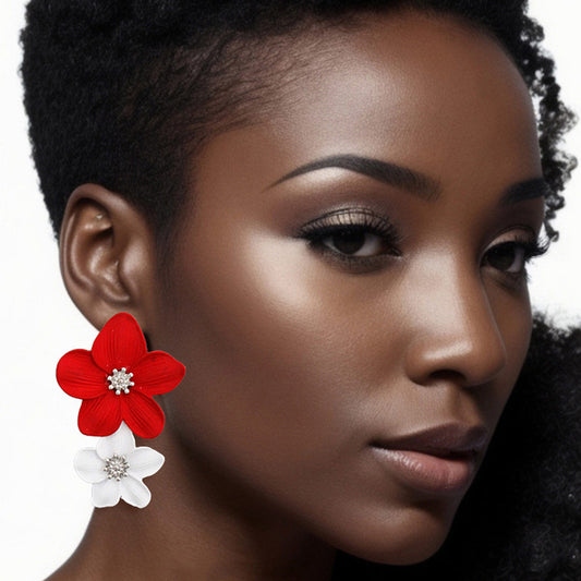 Red White Flower Soror Earrings|2.15 inches - Premium Wholesale Jewelry from Pinktown - Just $14! Shop now at chiquestyles