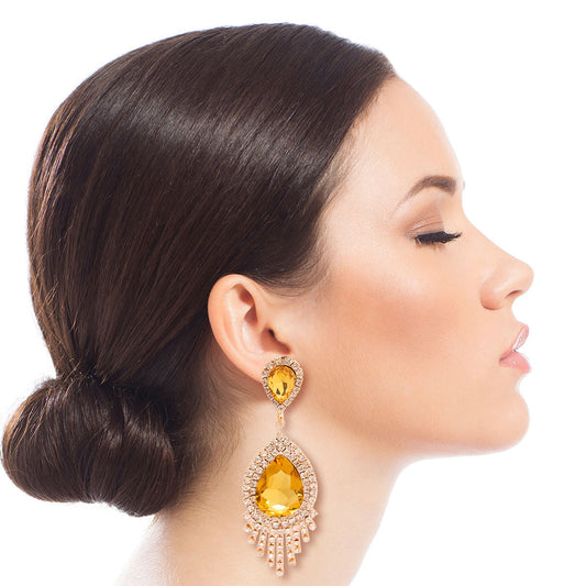 Yellow Teardrop Fringe Earrings|3.75 inches - Premium Wholesale Jewelry from Pinktown - Just $10! Shop now at chiquestyles