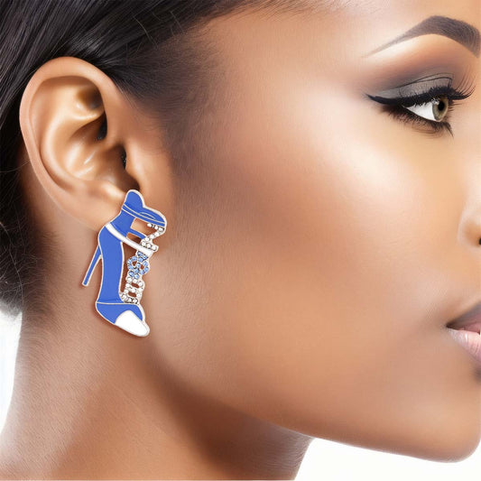 Blue White Zeta Heel Studs|1.5 x .85 inches - Premium Wholesale Jewelry from Pinktown - Just $12! Shop now at chiquestyles
