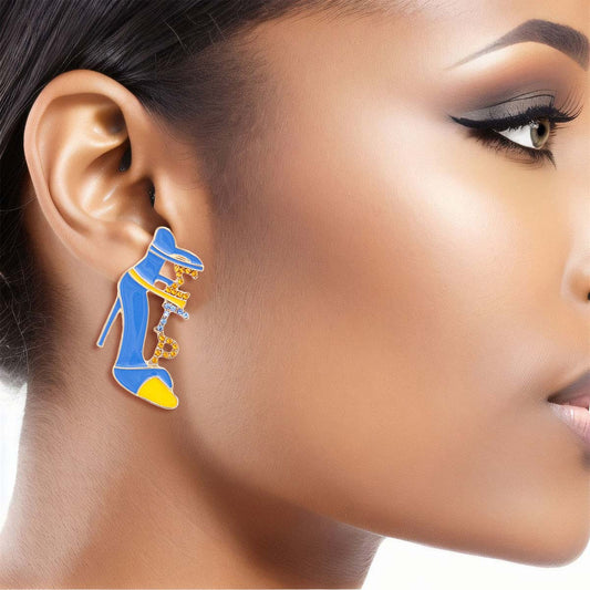 Gold Blue Sigma Heel Studs|1.5 x .85 inches - Premium Wholesale Jewelry from Pinktown - Just $12! Shop now at chiquestyles