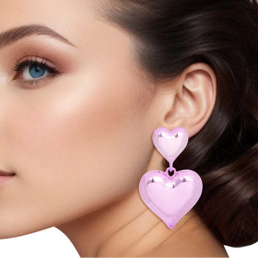 Dangle Pink Med Puffy Metal Heart Earrings Women - Premium Wholesale Jewelry from Pinktown - Just $11! Shop now at chiquestyles