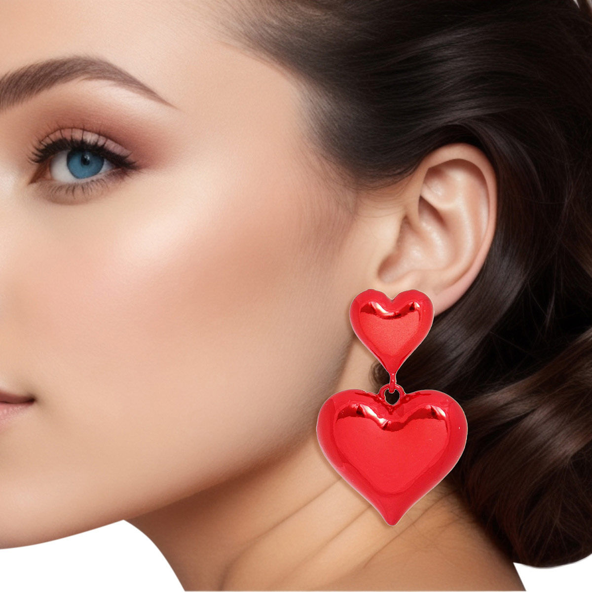 Dangle Red Med Puffy Metal Heart Earrings Women - Premium Wholesale Jewelry from Pinktown - Just $11! Shop now at chiquestyles