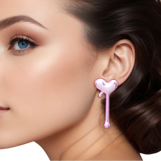 Stud Pink Small Dripping Heart Earrings for Women - Premium Wholesale Jewelry from Pinktown - Just $9! Shop now at chiquestyles