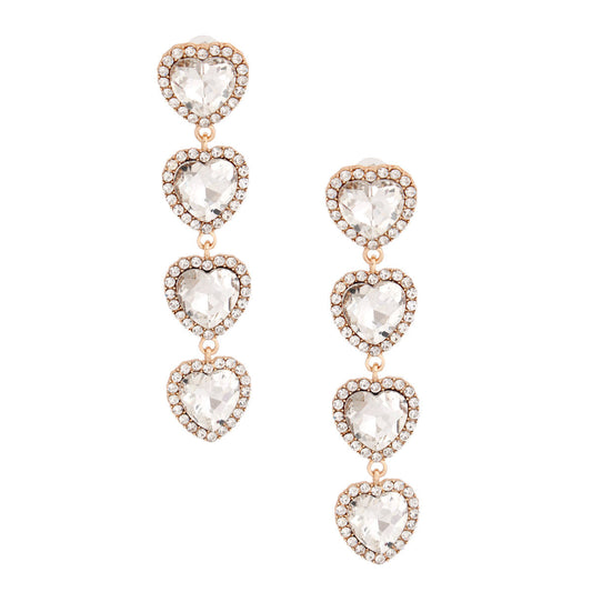 Gold Crystal Quad Heart Earrings|4.25 inches - Premium Wholesale Jewelry from Pinktown - Just $16! Shop now at chiquestyles