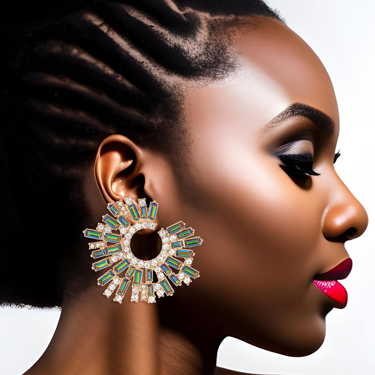 Pink Green Glass Crystal Round Studs|2 inches - Premium Wholesale Jewelry from Pinktown - Just $16! Shop now at chiquestyles
