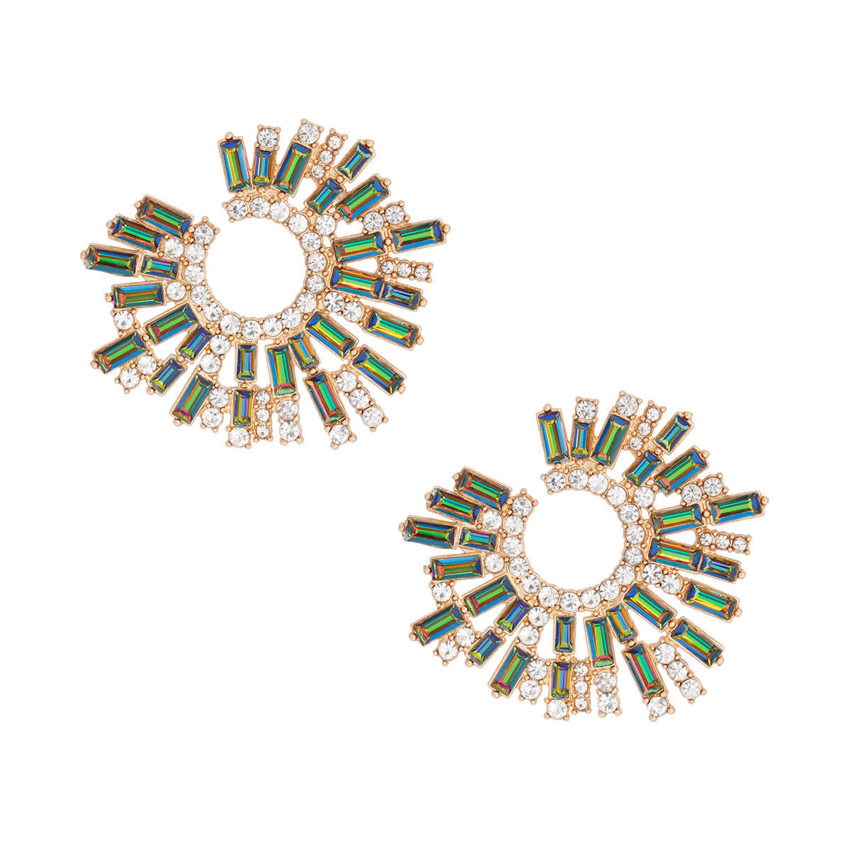 Pink Green Glass Crystal Round Studs|2 inches - Premium Wholesale Jewelry from Pinktown - Just $16! Shop now at chiquestyles