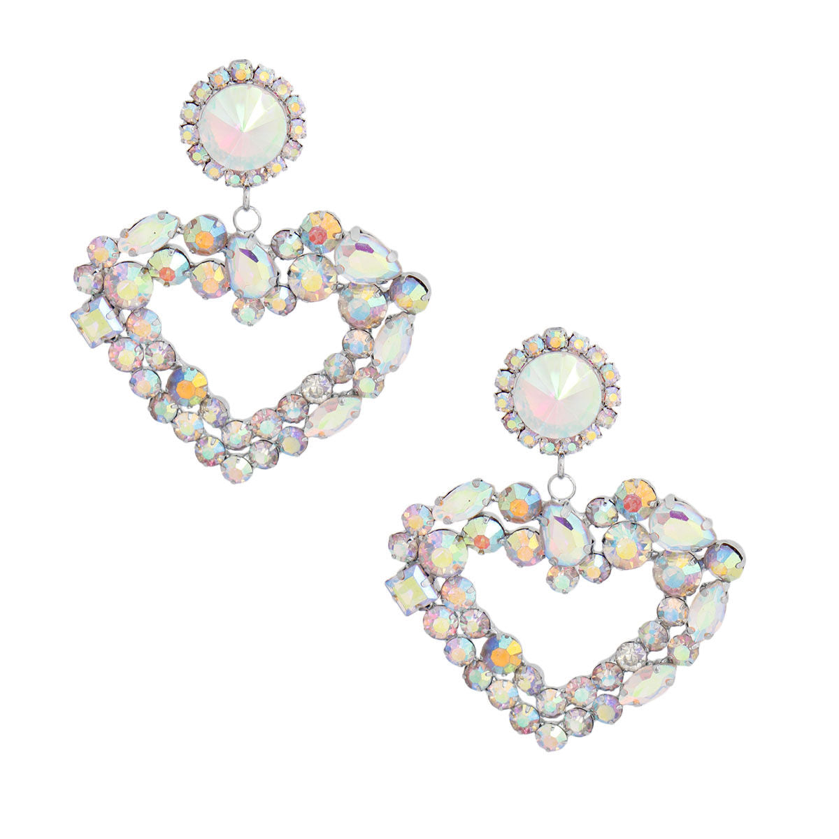 Silver Multi AURBO Heart Earrings|2.45 inches - Premium Wholesale Jewelry from Pinktown - Just $16! Shop now at chiquestyles