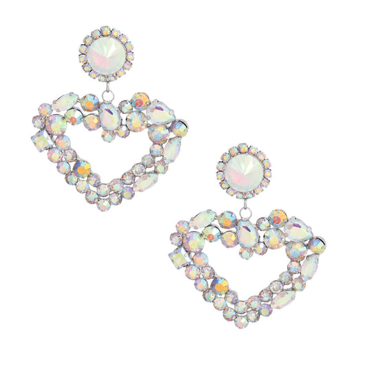 Silver Multi AURBO Heart Earrings|2.45 inches - Premium Wholesale Jewelry from Pinktown - Just $16! Shop now at chiquestyles