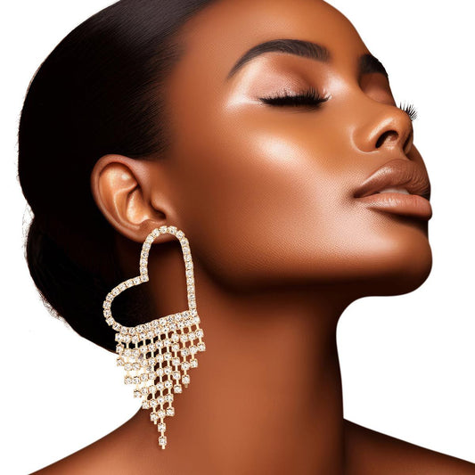 Fringe Gold Large Pave Heart Earrings for Women - Premium Wholesale Jewelry from Pinktown - Just $11! Shop now at chiquestyles