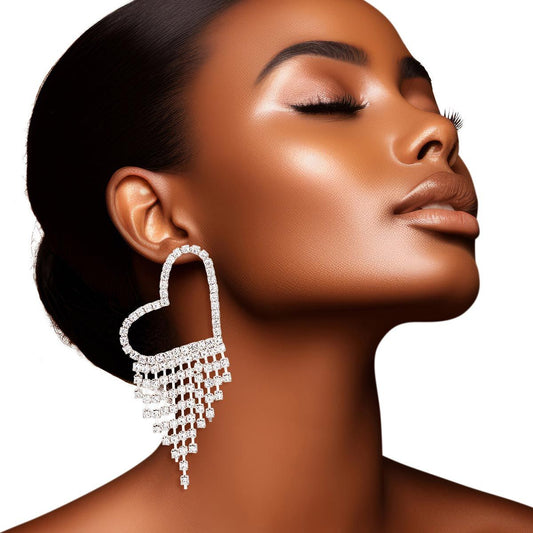 Fringe Silver Large Pave Heart Earrings for Women - Premium Wholesale Jewelry from Pinktown - Just $11! Shop now at chiquestyles