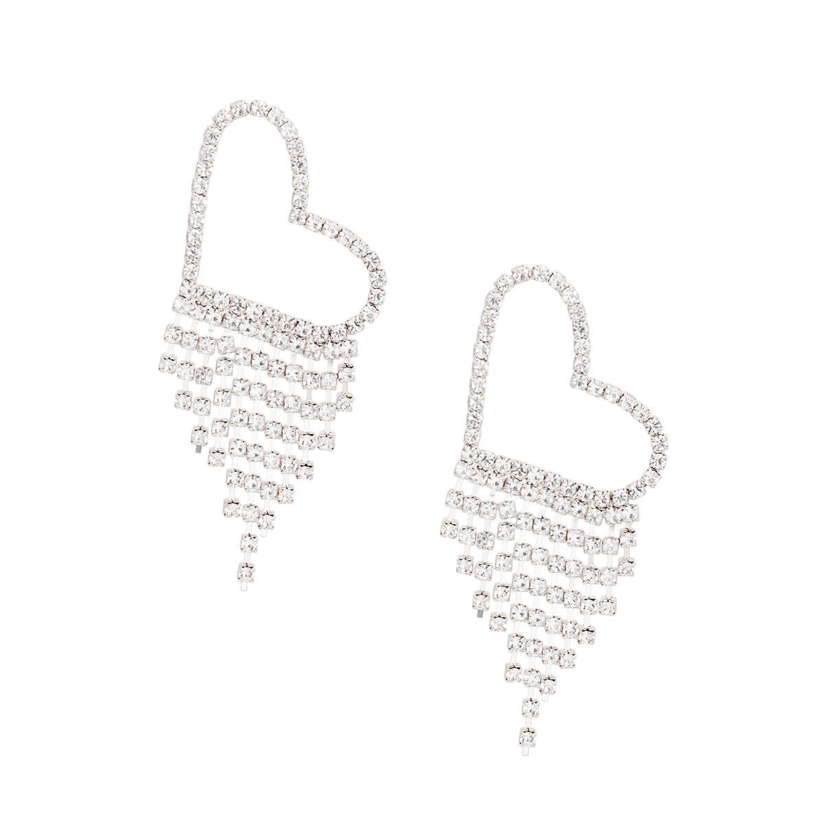 Fringe Silver Large Pave Heart Earrings for Women - Premium Wholesale Jewelry from Pinktown - Just $11! Shop now at chiquestyles