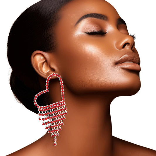 Fringe Red Large Pave Heart Earrings for Women - Premium Wholesale Jewelry from Pinktown - Just $11! Shop now at chiquestyles