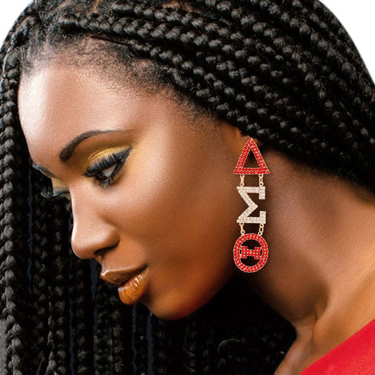 Red Sorority DST Dangle Earrings|2.75 inches - Premium Wholesale Jewelry from Pinktown - Just $17! Shop now at chiquestyles