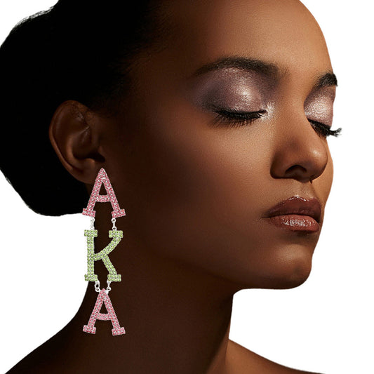 Dangle Pink Green Large AKA Earrings for Women - Premium Wholesale Jewelry from Pinktown - Just $19! Shop now at chiquestyles