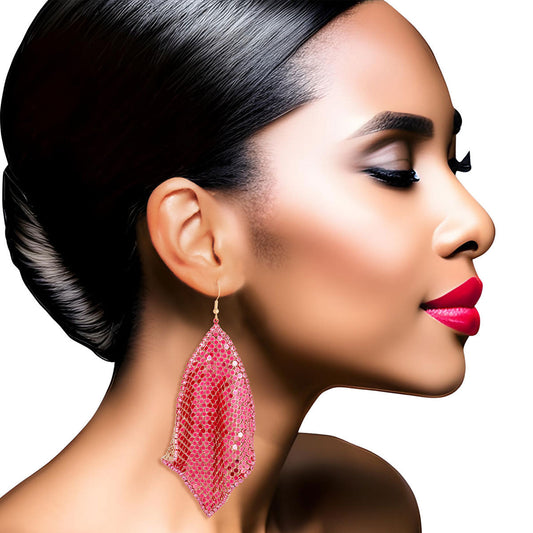Pink Mesh Chainmail Earrings|4.5 inches - Premium Wholesale Jewelry from Pinktown - Just $14! Shop now at chiquestyles