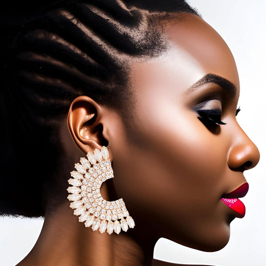Clear Semi Circle Gold Studs|2.5 inches - Premium Wholesale Jewelry from Pinktown - Just $17! Shop now at chiquestyles