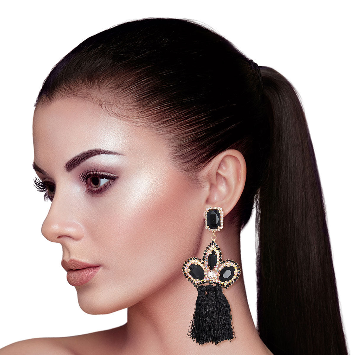 Black Triple Tassel Stone Earrings|4 inches - Premium Wholesale Jewelry from Pinktown - Just $13! Shop now at chiquestyles