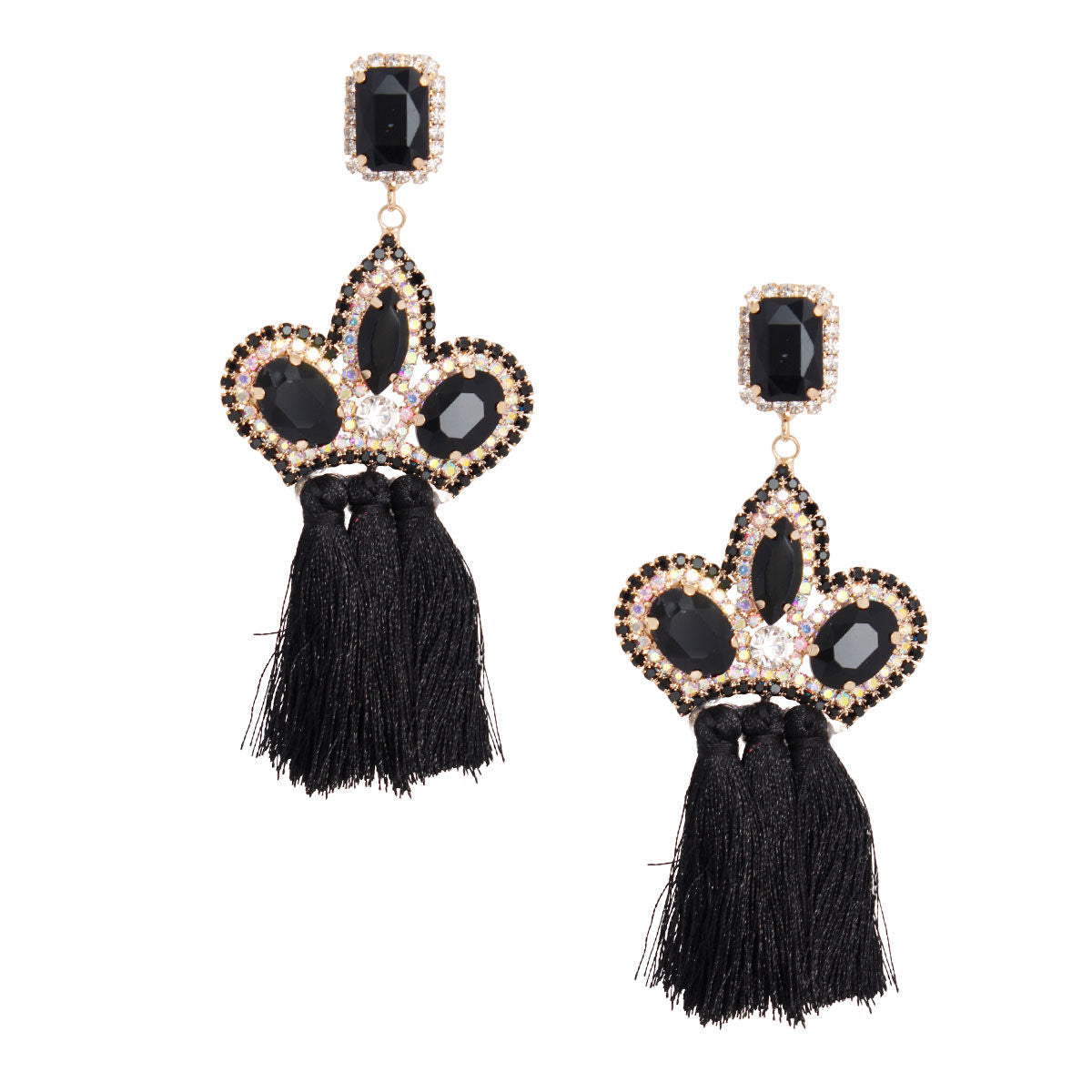 Black Triple Tassel Stone Earrings|4 inches - Premium Wholesale Jewelry from Pinktown - Just $13! Shop now at chiquestyles
