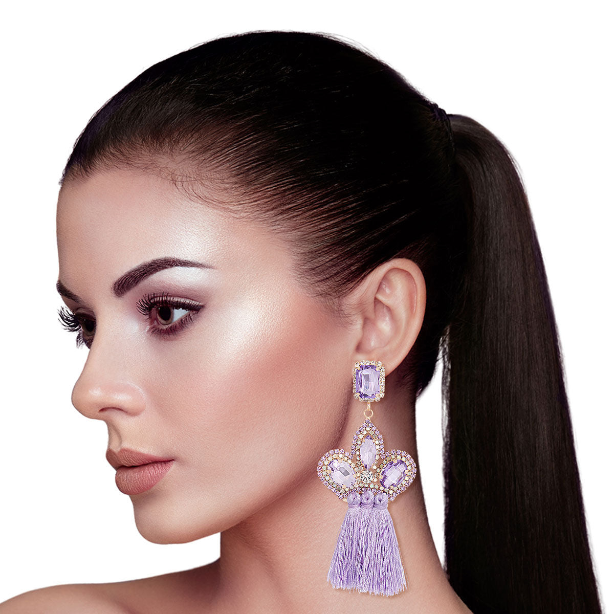 Lavender Triple Tassel Stone Earrings|4 inches - Premium Wholesale Jewelry from Pinktown - Just $13! Shop now at chiquestyles
