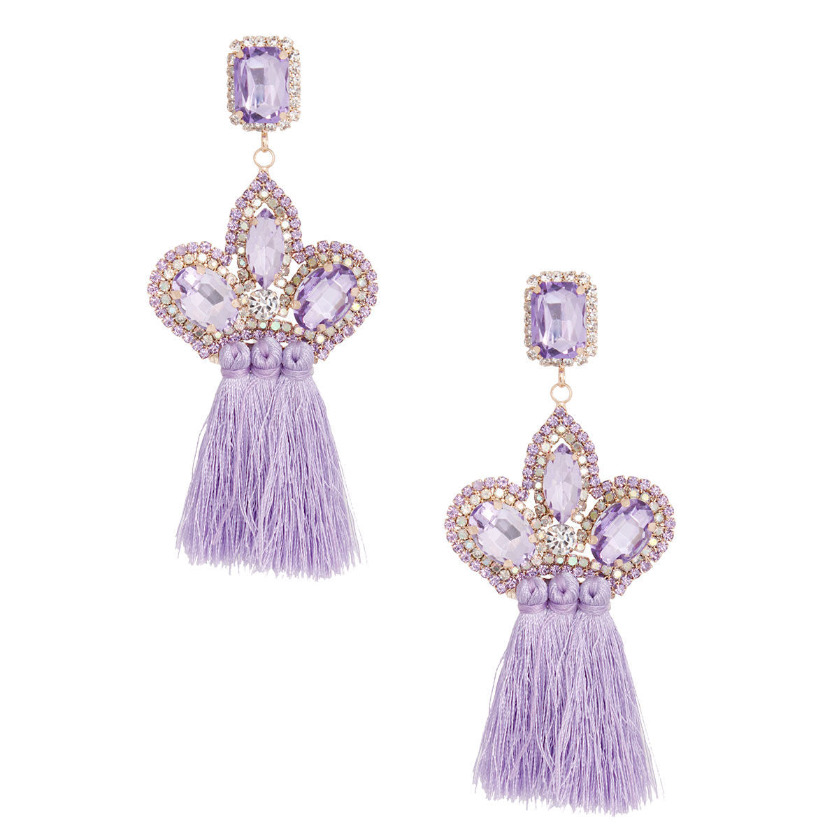 Lavender Triple Tassel Stone Earrings|4 inches - Premium Wholesale Jewelry from Pinktown - Just $13! Shop now at chiquestyles