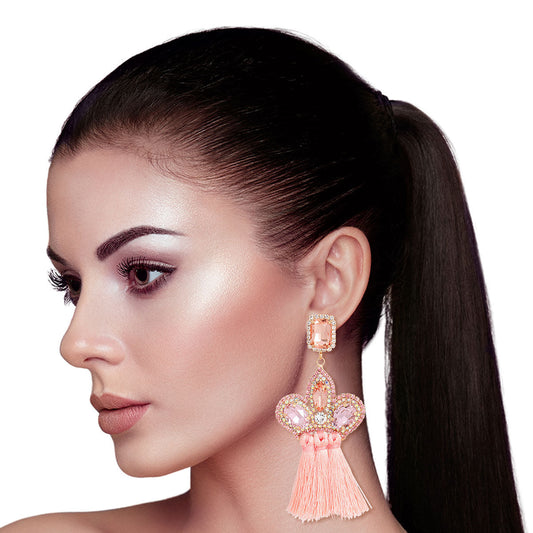 Pink Triple Tassel Stone Earrings|4 inches - Premium Wholesale Jewelry from Pinktown - Just $13! Shop now at chiquestyles