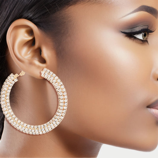 Gold Stacked Pave 55mm Hoops|2.15 inches - Premium Wholesale Jewelry from Pinktown - Just $12! Shop now at chiquestyles
