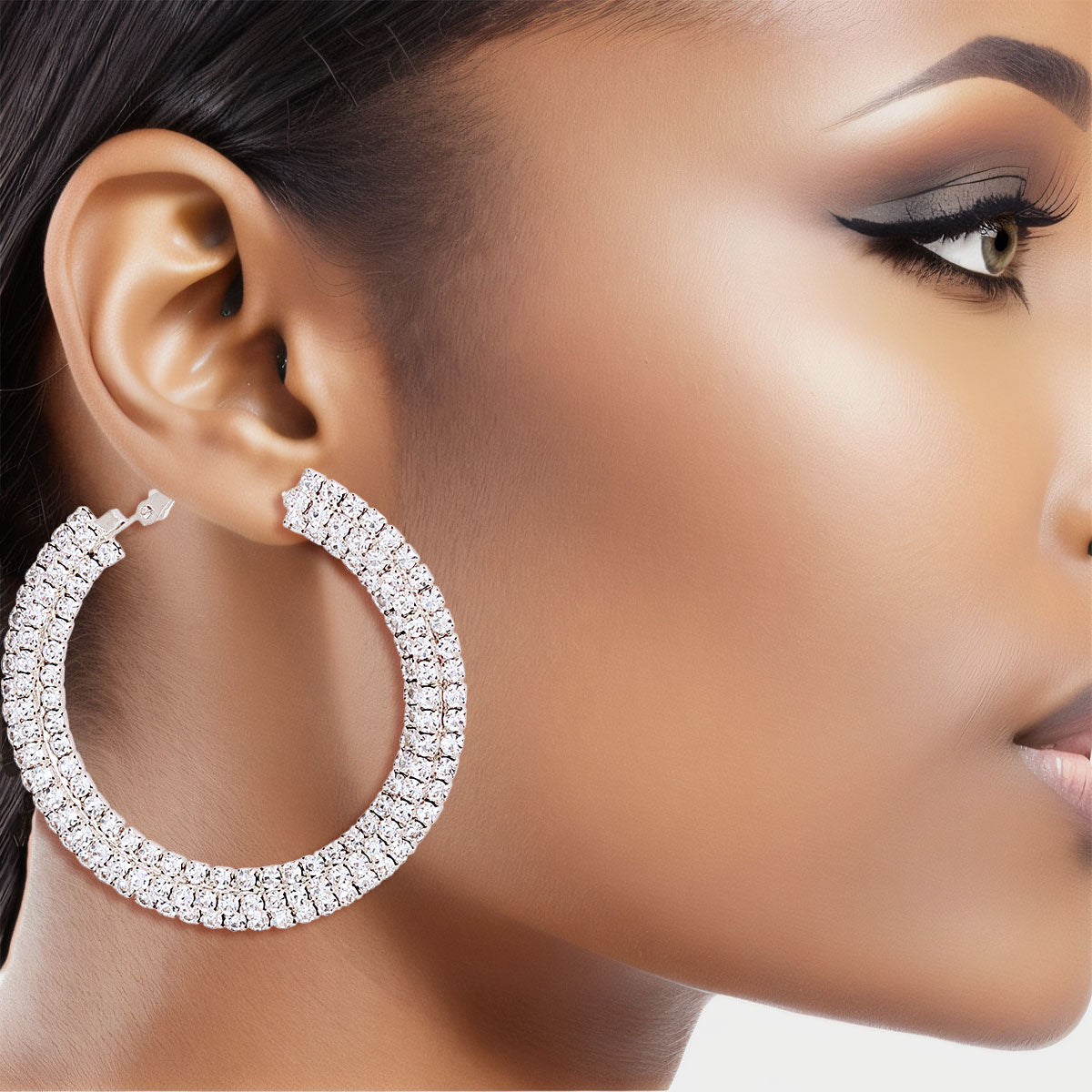 Silver Stacked Pave 55mm Hoops|2.15 inches - Premium Wholesale Jewelry from Pinktown - Just $12! Shop now at chiquestyles