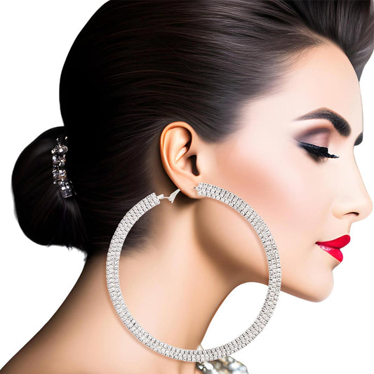 Silver Stacked Pave Hoops|4 inches - Premium Wholesale Jewelry from Pinktown - Just $18! Shop now at chiquestyles