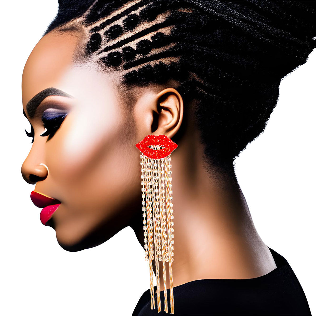 Lips Shoulder Duster Gold Earrings|6.75 inches - Premium Wholesale Jewelry from Pinktown - Just $17! Shop now at chiquestyles