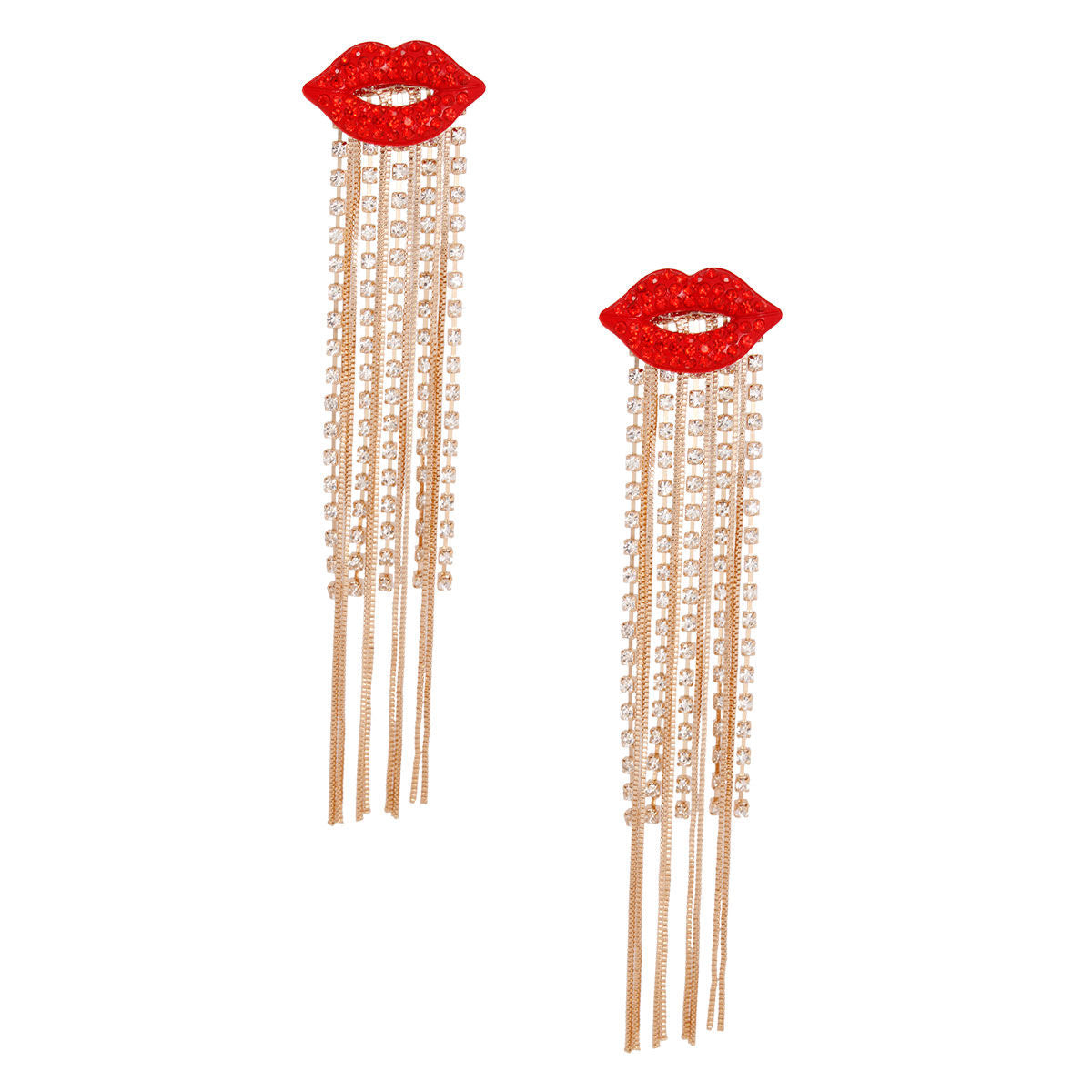 Lips Shoulder Duster Gold Earrings|6.75 inches - Premium Wholesale Jewelry from Pinktown - Just $17! Shop now at chiquestyles