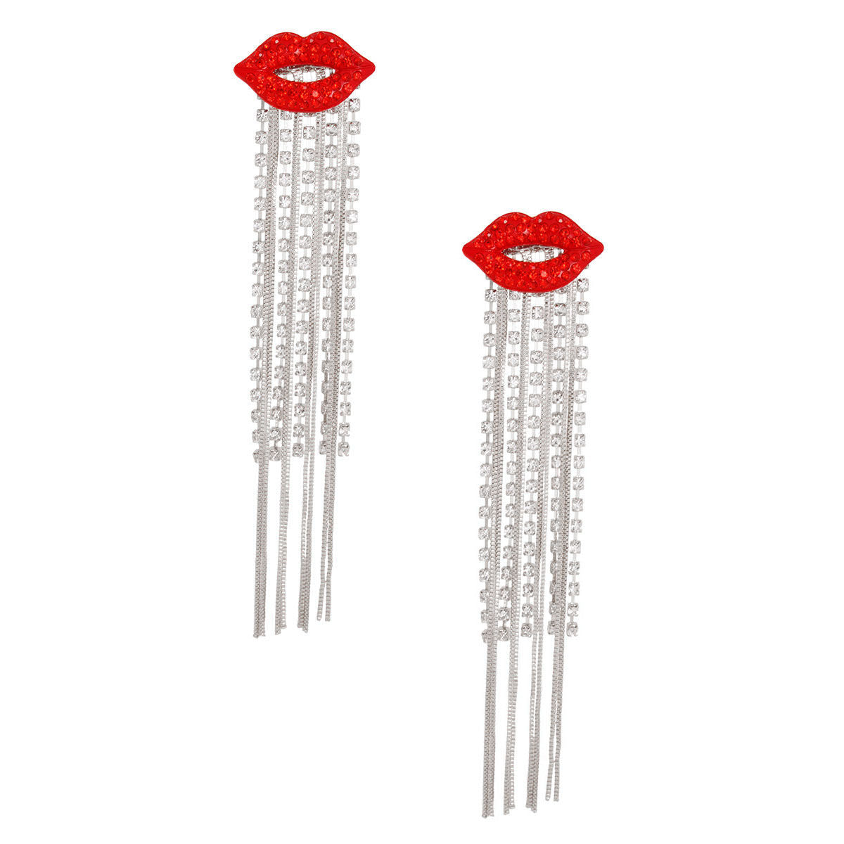 Lips Shoulder Duster Silver Earrings|6.75 inches - Premium Wholesale Jewelry from Pinktown - Just $17! Shop now at chiquestyles