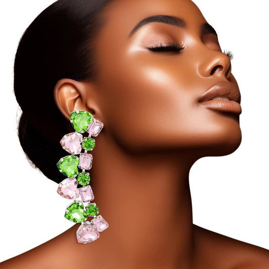 Dangle Pink Green Heart Crystal Earrings for Women - Premium Wholesale Jewelry from Pinktown - Just $17! Shop now at chiquestyles