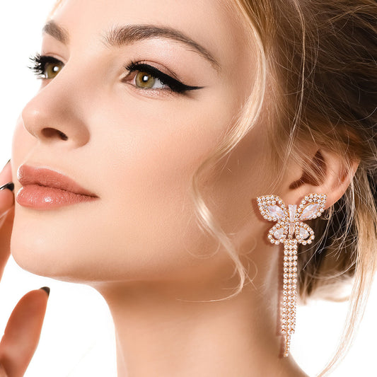 Gold Butterfly Fringe Earrings|3 inches - Premium Wholesale Jewelry from Pinktown - Just $12! Shop now at chiquestyles