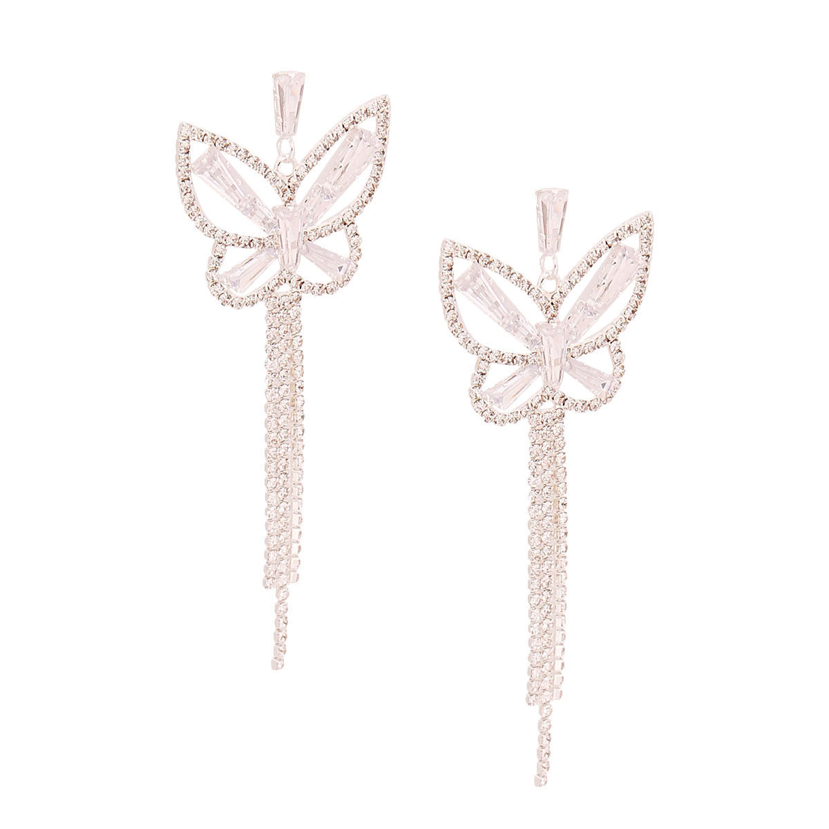Silver Butterfly Fringe Earrings|3 inches - Premium Wholesale Jewelry from Pinktown - Just $12! Shop now at chiquestyles