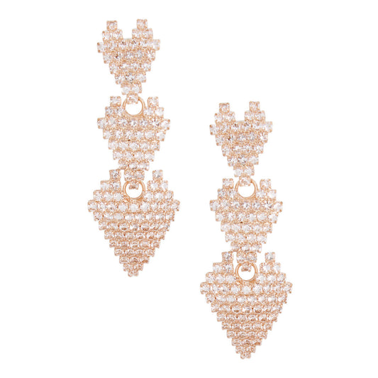 Triple Heart Pave Gold Earrings|2.25 inches - Premium Wholesale Jewelry from Pinktown - Just $12! Shop now at chiquestyles