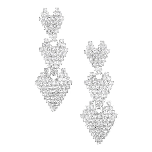 Triple Heart Pave Silver Earrings|2.25 inches - Premium Wholesale Jewelry from Pinktown - Just $12! Shop now at chiquestyles