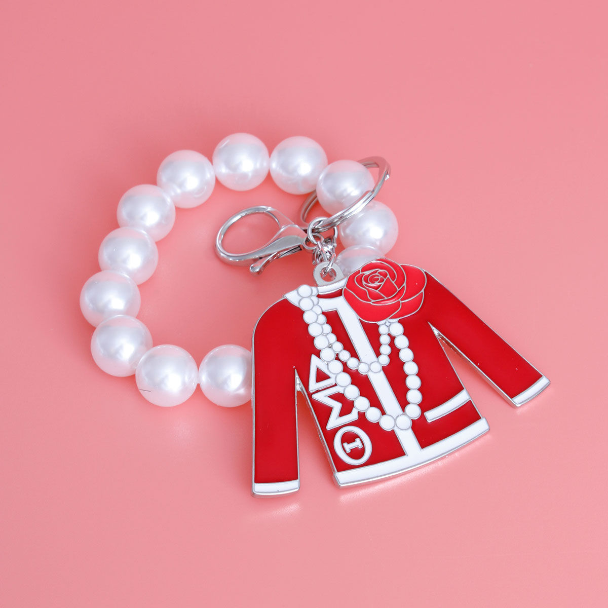 Red and White Delta Sorority Keychain|4.25 x 3.25 inches - Premium Wholesale Fashion Accessories from Pinktown - Just $17! Shop now at chiquestyles