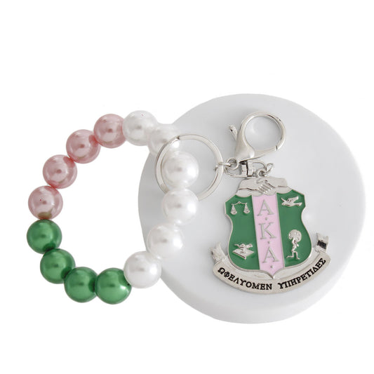 Pink Green Pearl Shield Keychain - Premium Wholesale Fashion Accessories from Pinktown - Just $15! Shop now at chiquestyles