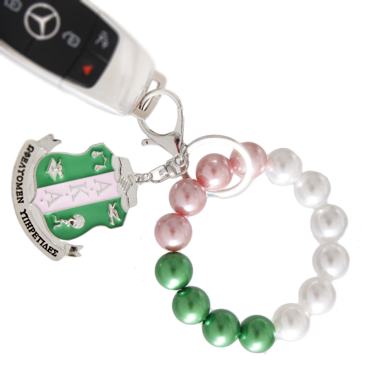 Pink Green Pearl Shield Keychain|7 x 2 inches - Premium Wholesale Fashion Accessories from Pinktown - Just $16! Shop now at chiquestyles