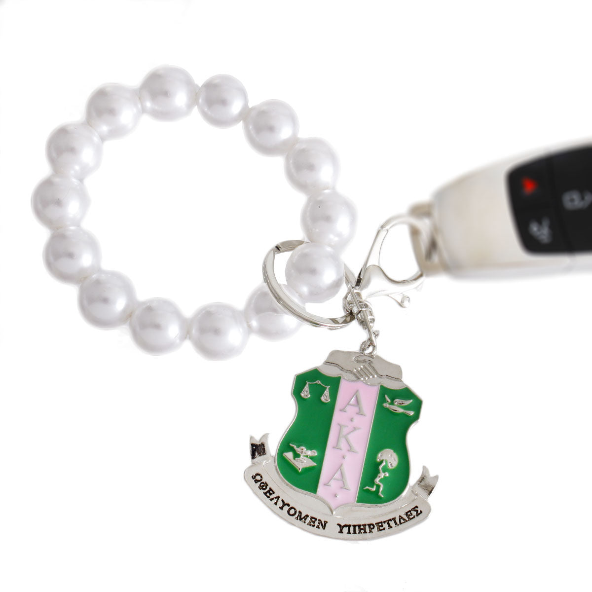 White Pearl Shield Keychain|7 x 2 inches - Premium Wholesale Fashion Accessories from Pinktown - Just $16! Shop now at chiquestyles
